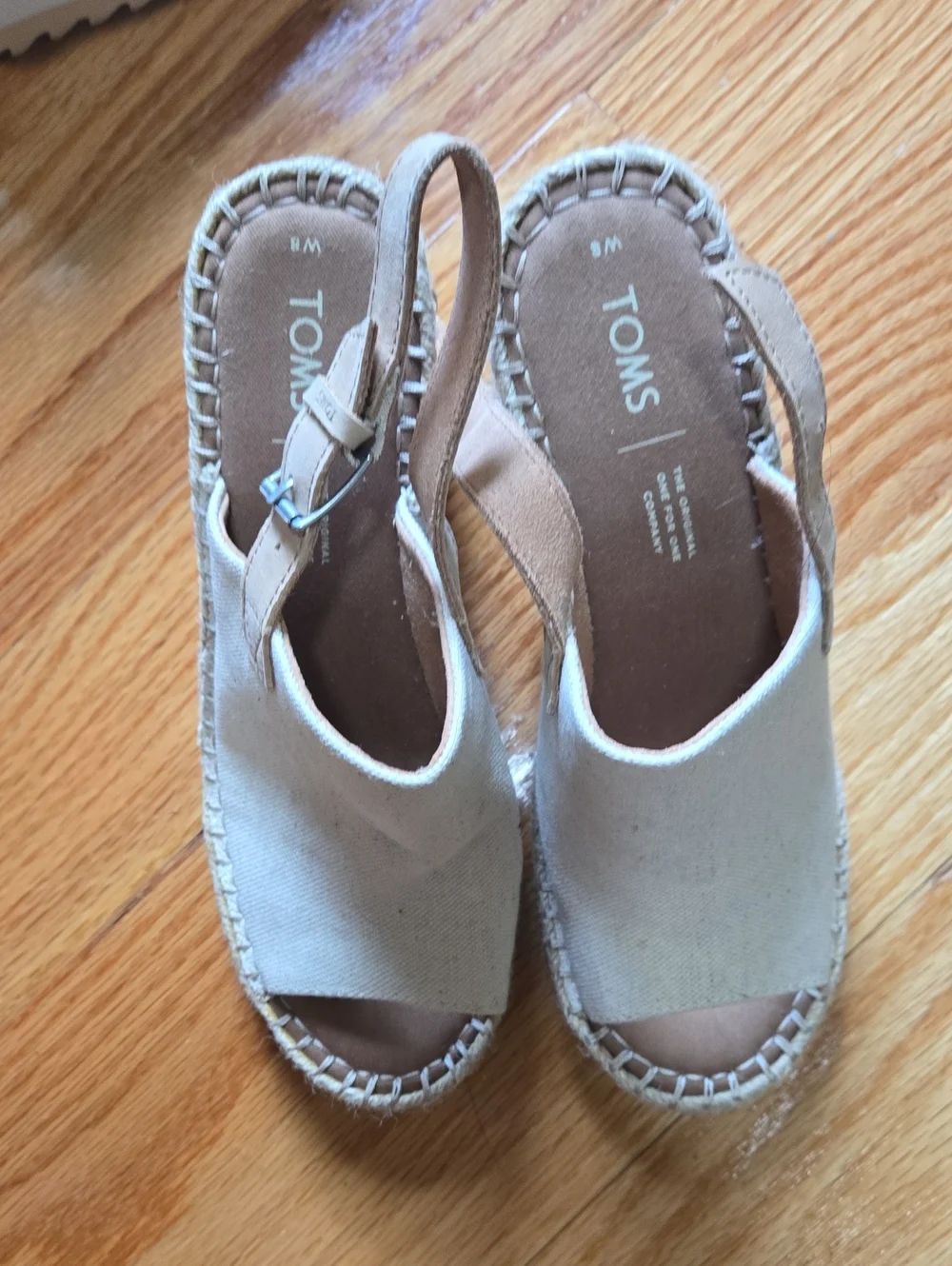 TOMS Beige Canvas Slingback Espadrille Wedges